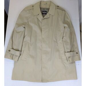 Towncraft Trench Coat Mens Large 44 Reg Tan Zip Out Faux Fur Lining Vintage USA